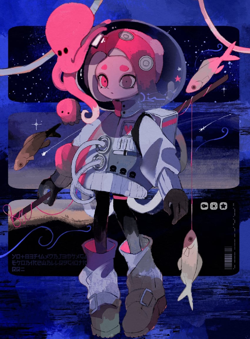 octoling player character and octoling girl (splatoon and 1 more) drawn by li04r