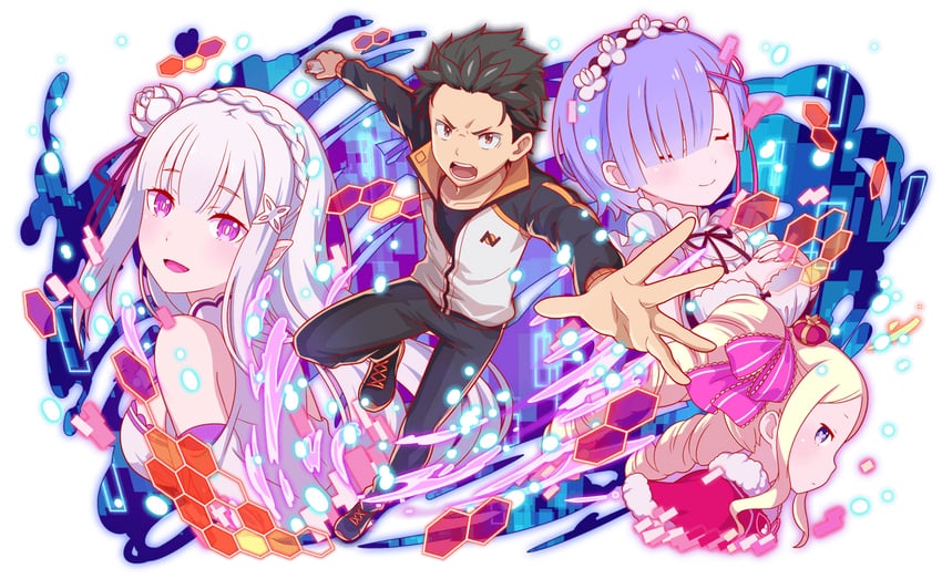 rem, emilia, natsuki subaru, and beatrice (re:zero kara hajimeru isekai seikatsu and 1 more)