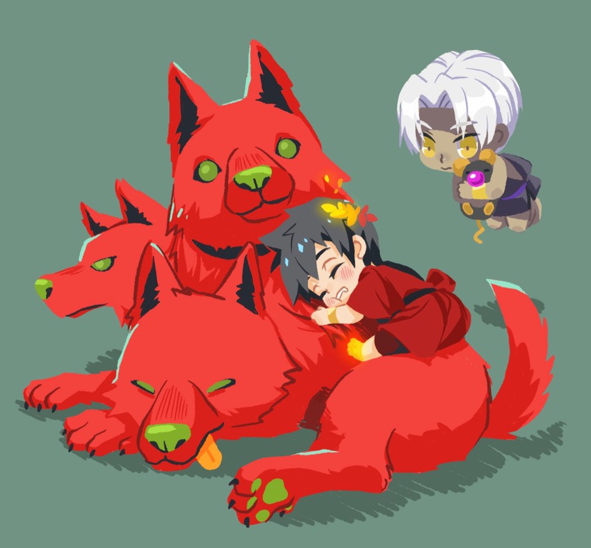 zagreus, thanatos, and cerberus (hades and 1 more) drawn by joy0220