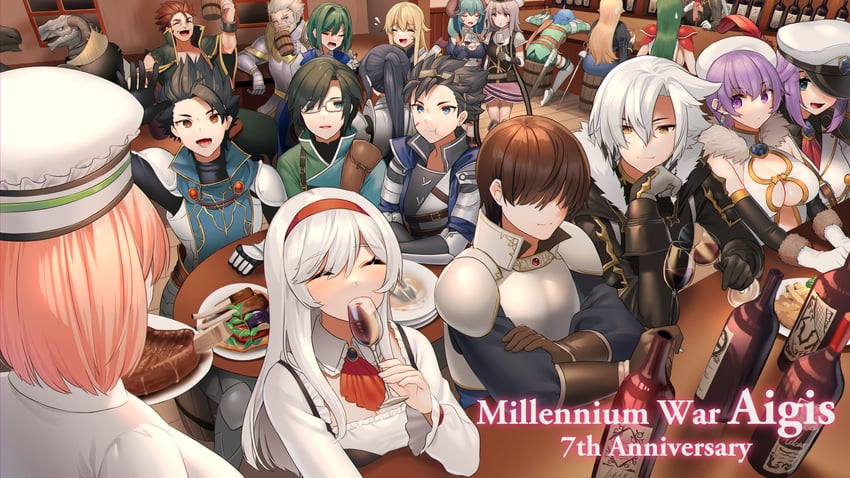 anna, prince, lapis, katie, emperor, and 12 more (sennen sensou aigis) drawn by akagi_kurage