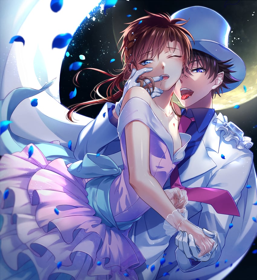 kaitou kid and nakamori aoko (magic kaito) drawn by paf