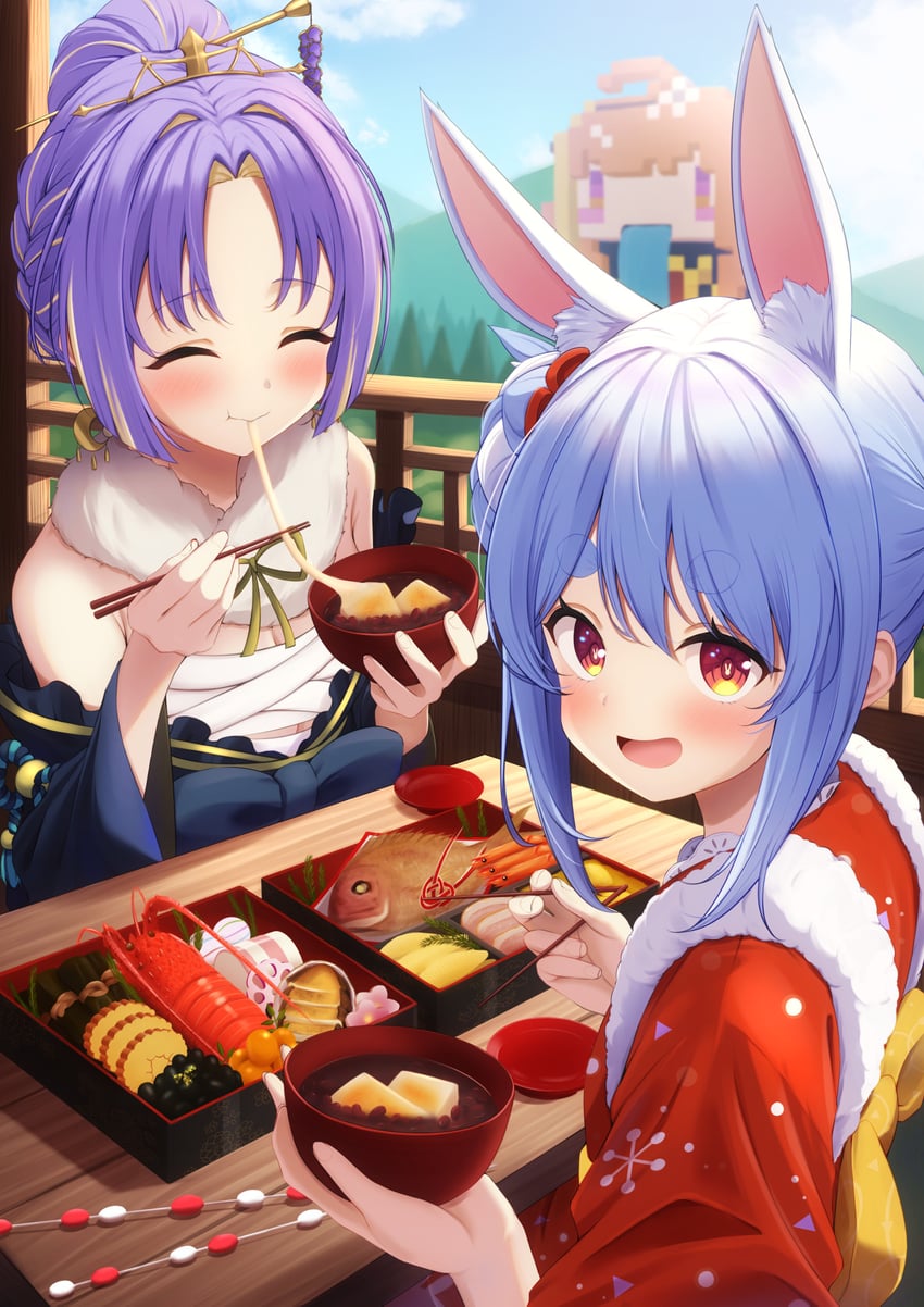 usada pekora, kiryu coco, and moona hoshinova (hololive and 2 more) drawn by kaigan
