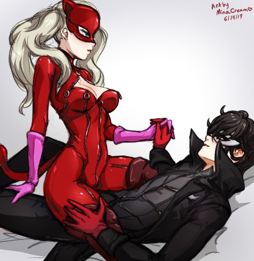 amamiya ren, takamaki anne, joker, and panther (persona and 1 more) drawn by mina_cream