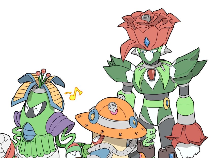 spike rosered, wire sponge, and split mushroom (mega man and 4 more) drawn by u_wstr
