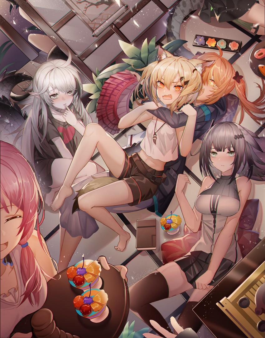 doctor, blue poison, tomimi, eunectes, gavial, and 3 more (arknights) drawn by jinjide_shaonian