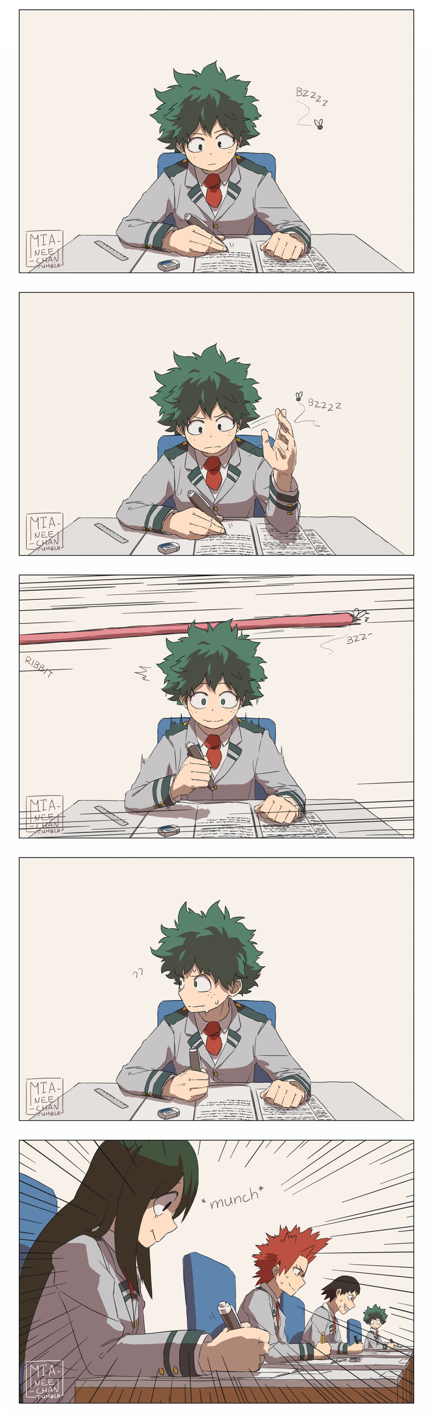 midoriya izuku, asui tsuyu, kirishima eijiro, and sero hanta (boku no hero academia) drawn by miamitu