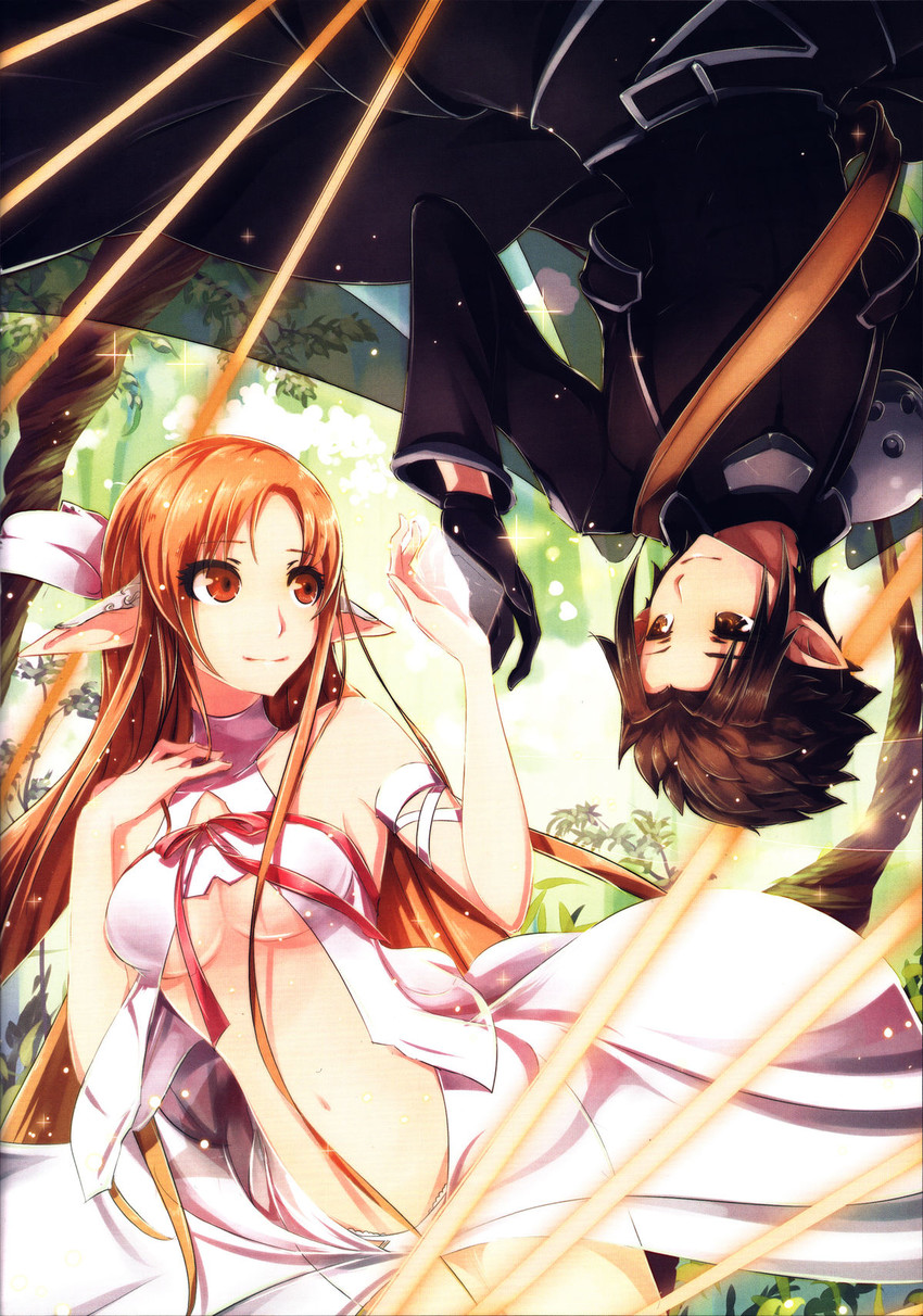 asuna, kirito, and titania (sword art online) drawn by beancurd