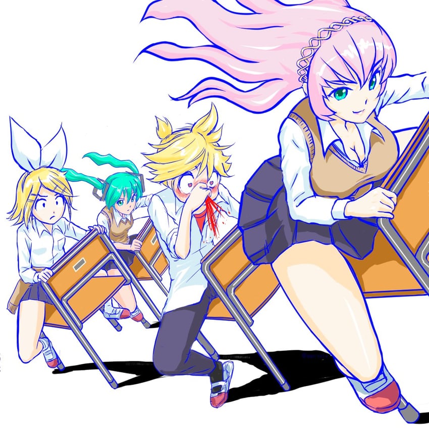 hatsune miku, kagamine rin, kagamine len, and megurine luka (vocaloid) drawn by gapinelu