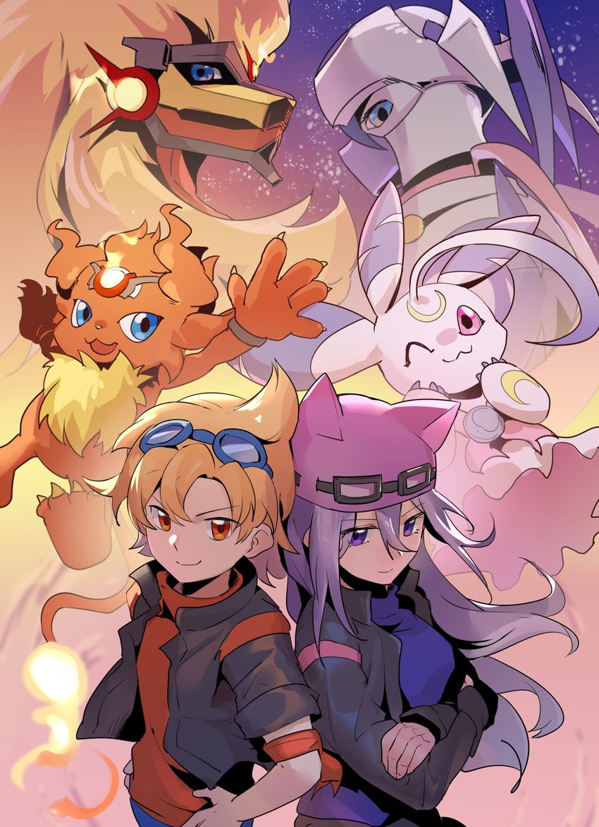 sayo, dianamon, lunamon, apollomon, coronamon, and 1 more (digimon and 1 more) drawn by jinrou_(cyanord_k)