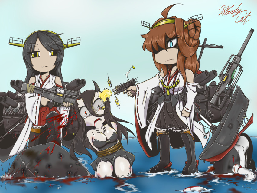 kongou, haruna, wo-class aircraft carrier, battleship princess, kongou kai ni, and 1 more (kantai collection) drawn by bloodycat
