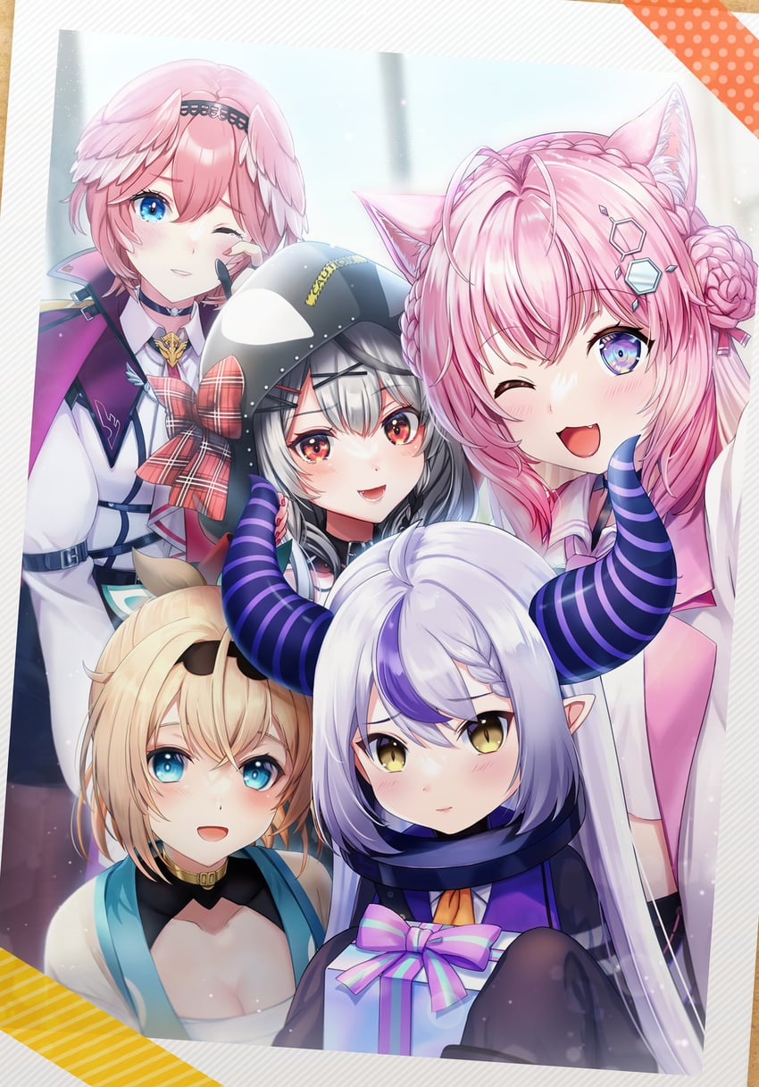 sakamata chloe, la+ darknesss, hakui koyori, kazama iroha, and takane lui (hololive) drawn by kabosu_(anna_neji)
