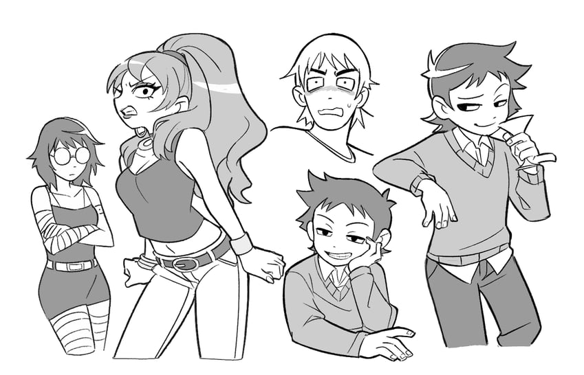 wallace wells, todd ingram, envy adams, and lynette guycott (scott pilgrim and 1 more) drawn by hone_(honesk1)