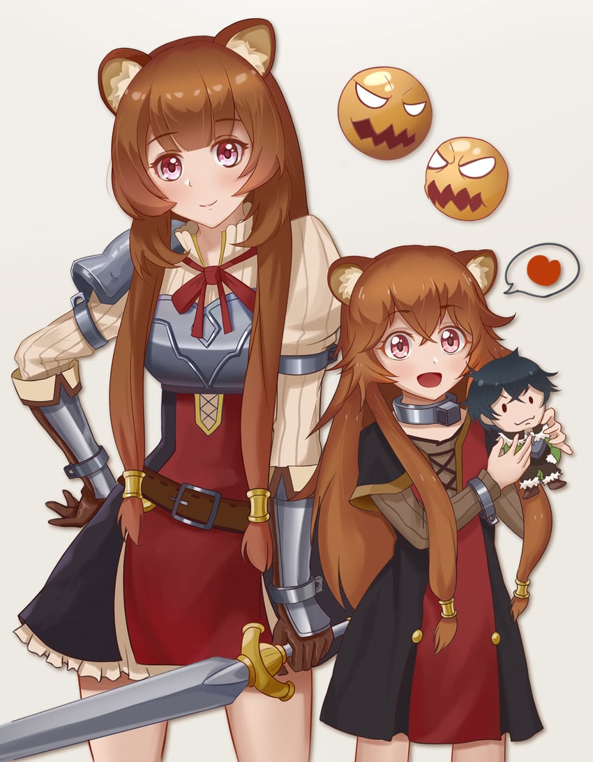 morrigan aensland, raphtalia, iwatani naofumi, and balloon (tate no yuusha no nariagari) drawn by rfg_rozen