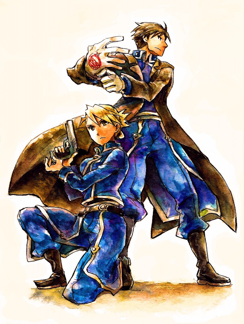 riza hawkeye and roy mustang (fullmetal alchemist) drawn by shinoasa