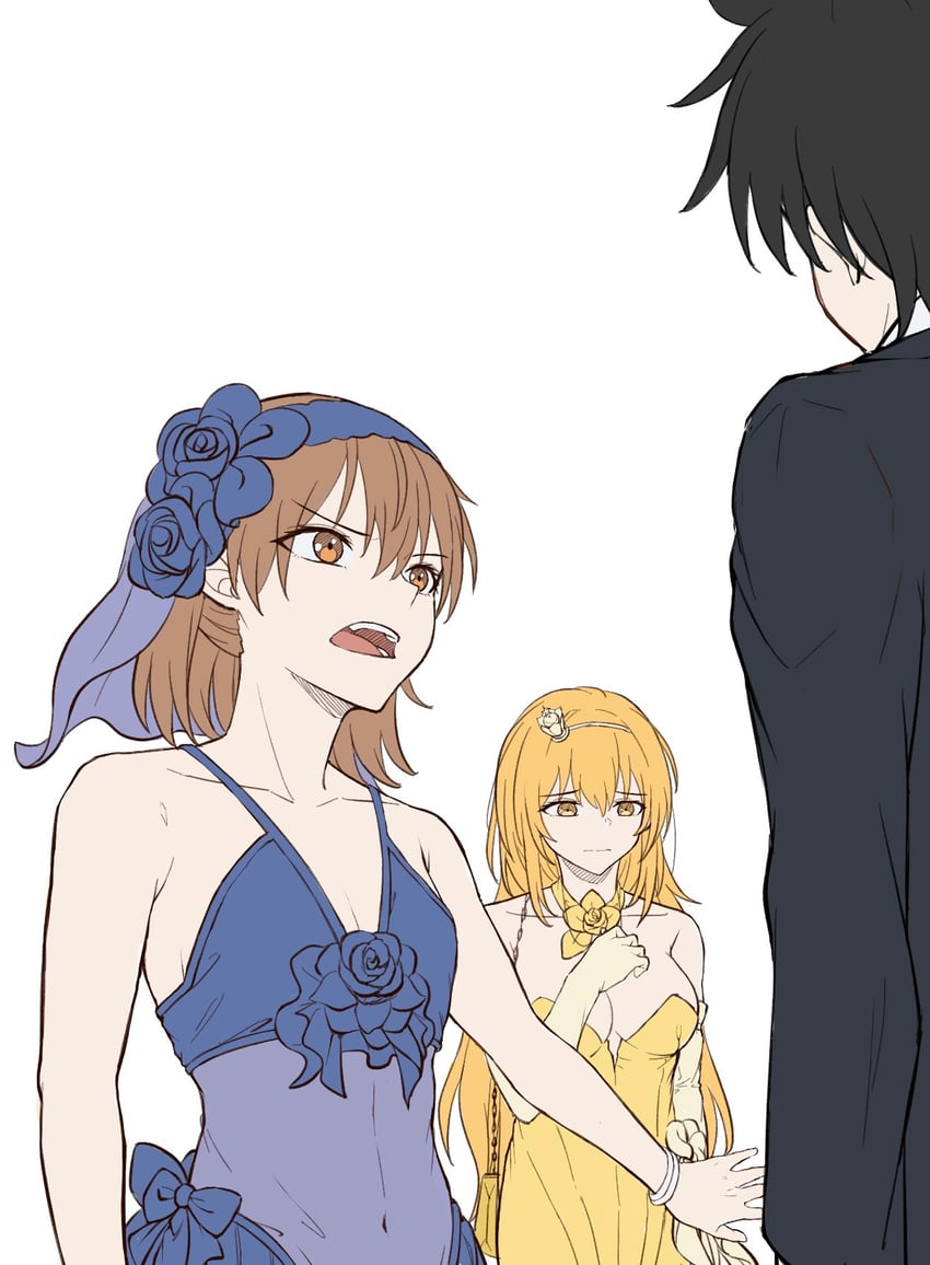 misaka mikoto, shokuhou misaki, kamijou touma, and kamijou no touma (toaru majutsu no index and 1 more) drawn by yakult1124