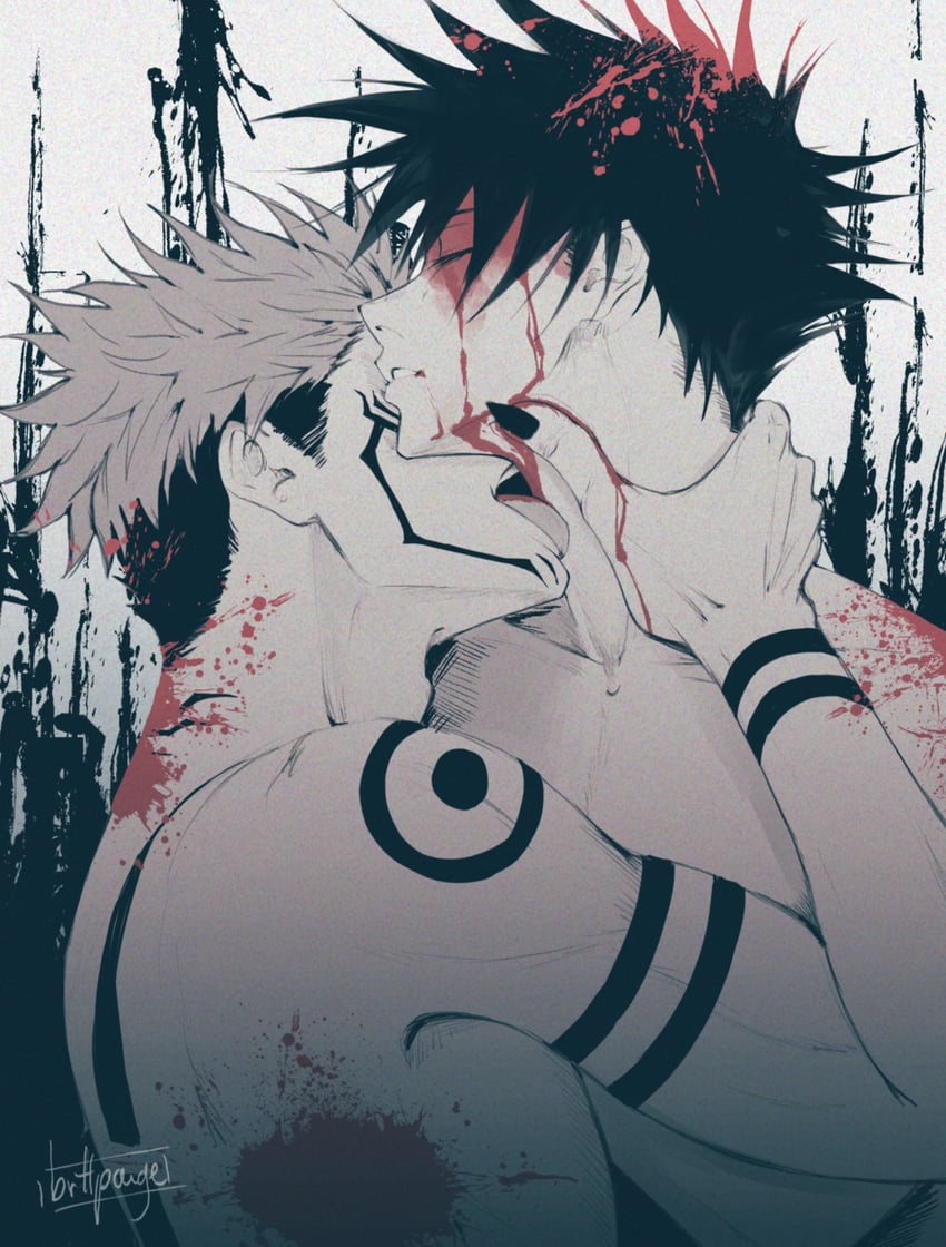 fushiguro megumi and ryoumen sukuna (jujutsu kaisen) drawn by saucybrtt