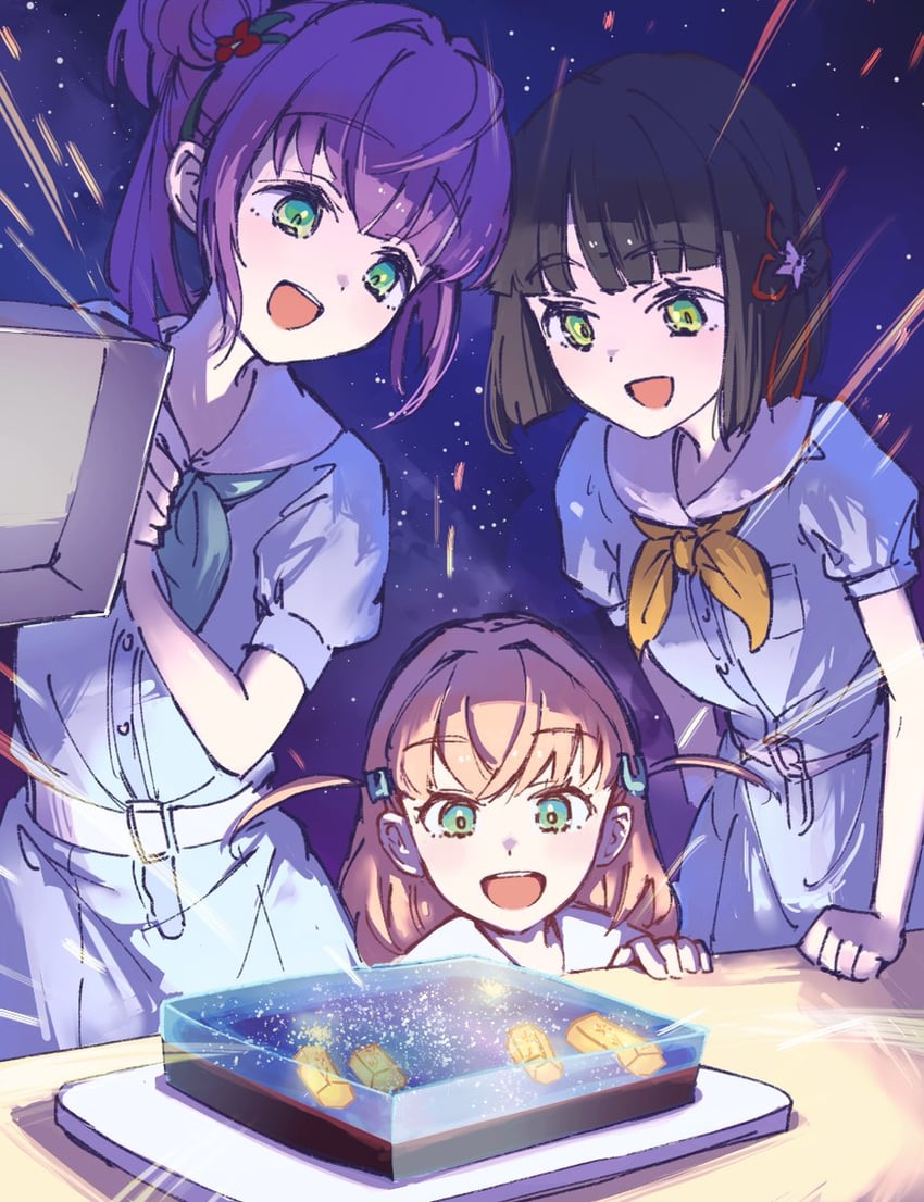 hinoshita kaho, otomune kozue, and momose ginko (love live! and 1 more) drawn by lao_ren_xing