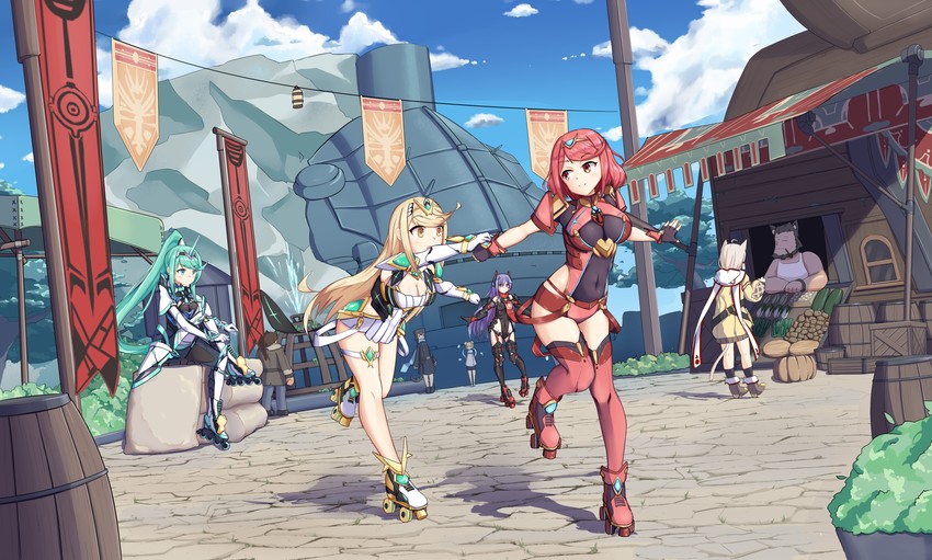 pyra, mythra, nia, pneuma, poppi, and 1 more (xenoblade chronicles and 1 more) drawn by mofftarkin