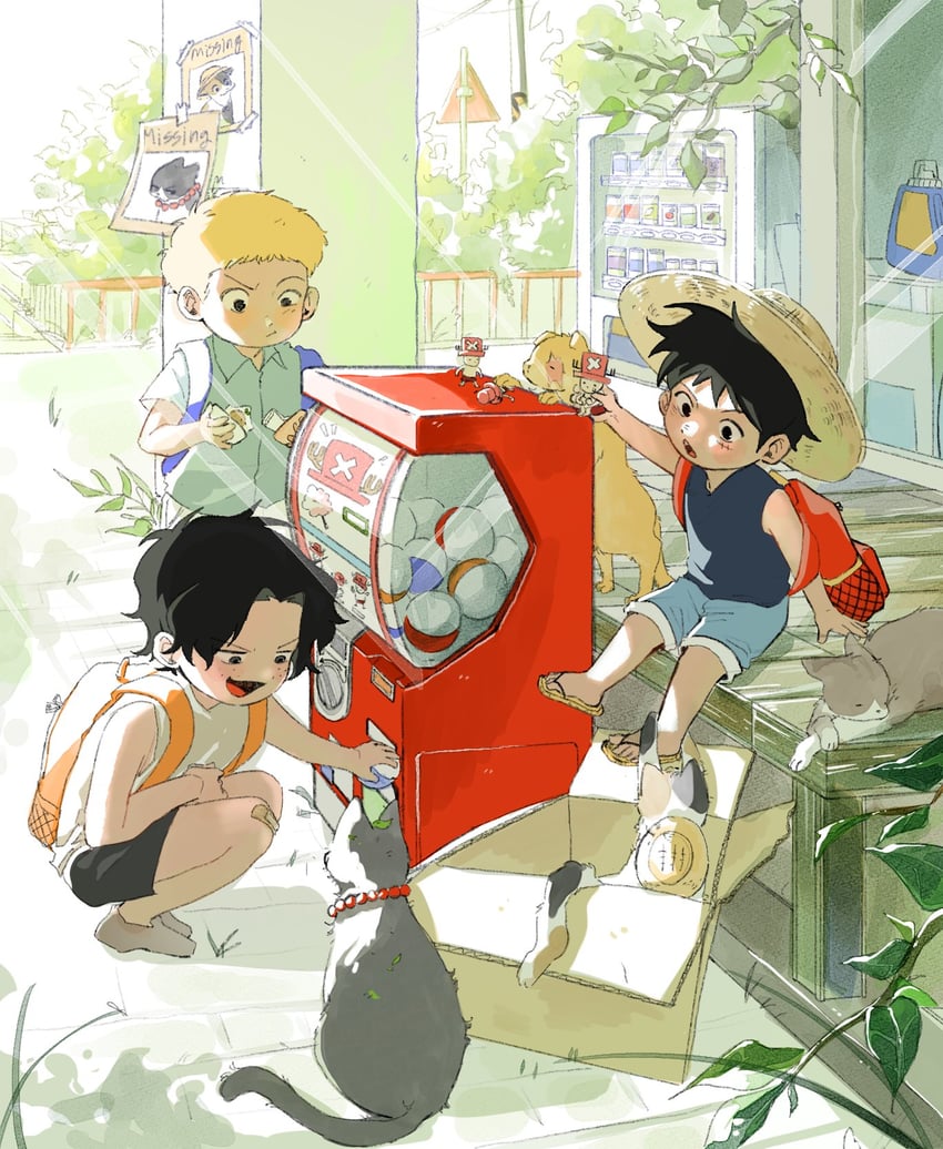 monkey d. luffy, tony tony chopper, portgas d. ace, and sabo (one piece) drawn by c_a_k_e