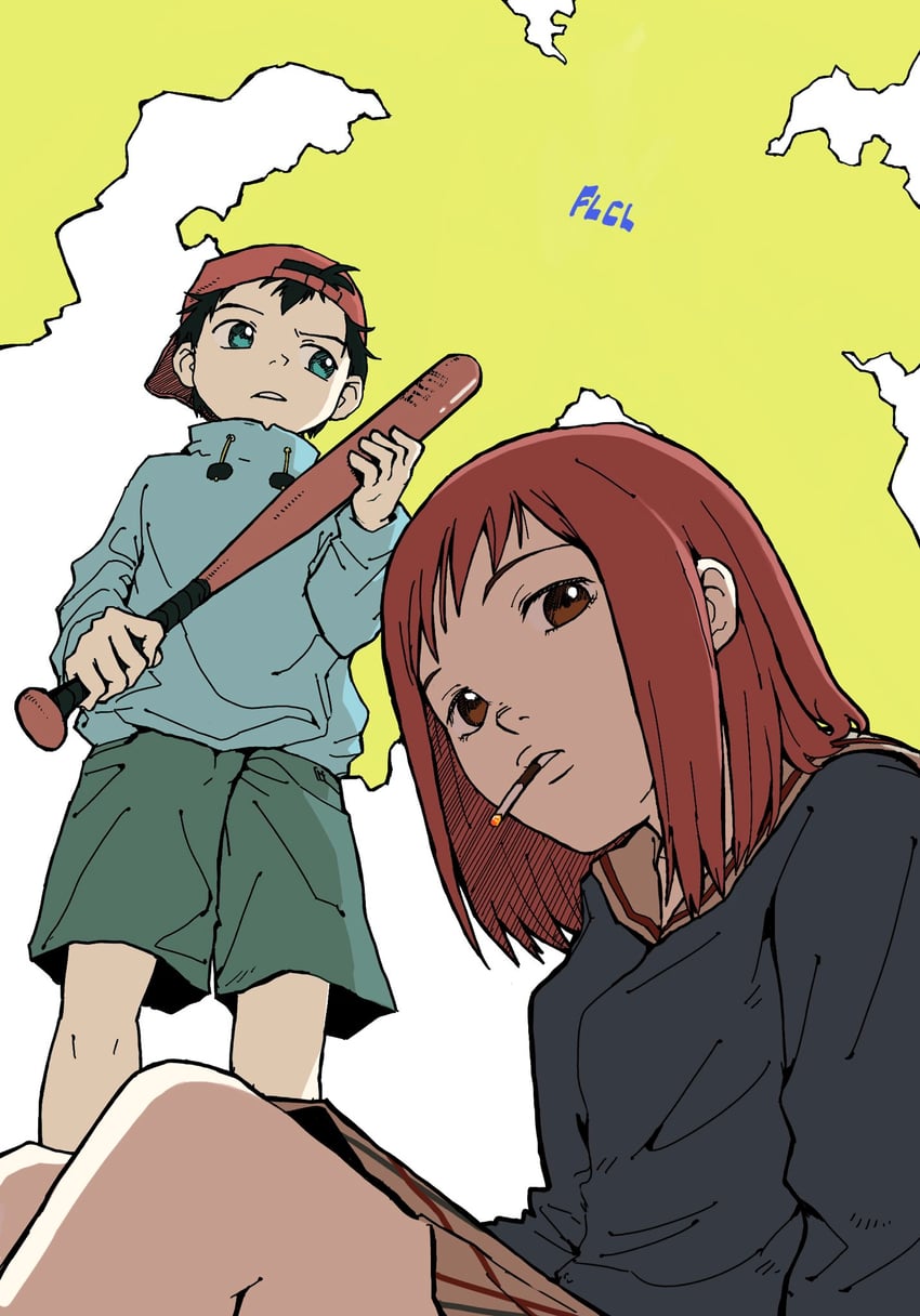 samejima mamimi and nandaba naota (flcl) drawn by sano_(snsk3470)