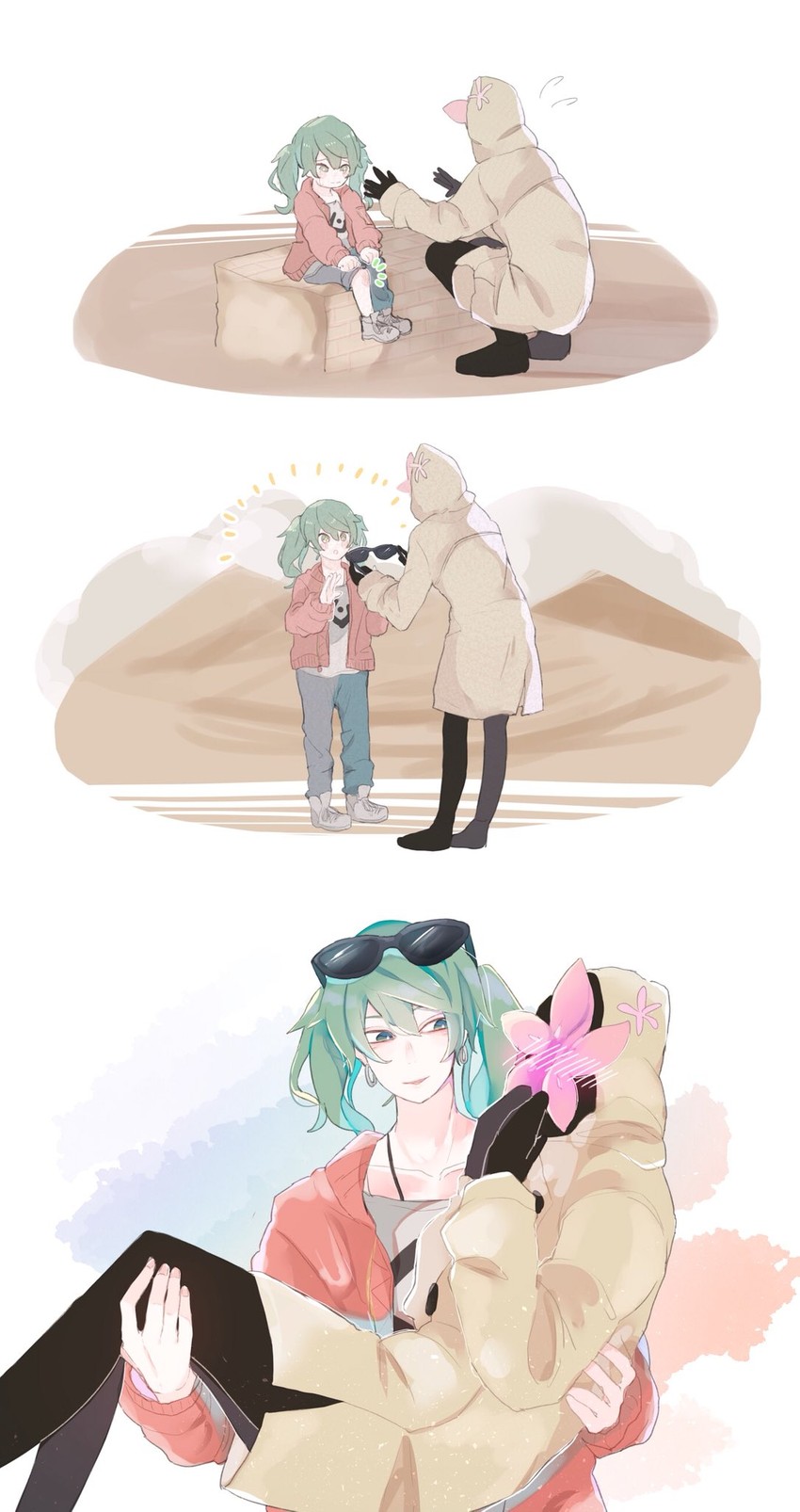 hatsune miku (vocaloid and 1 more) drawn by kaimo_(mi6kai)