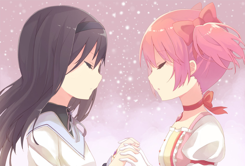 akemi homura and kaname madoka (mahou shoujo madoka magica) drawn by minasenagi