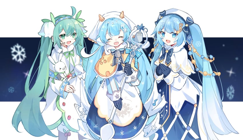 hatsune miku, yuki miku, and rabbit yukine (vocaloid) drawn by natsunyaku