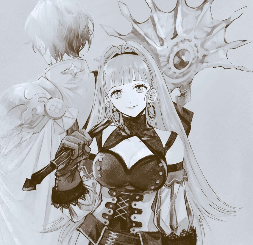 hilda valentine goneril and claude von riegan (fire emblem and 1 more) drawn by hira_(mcohira)
