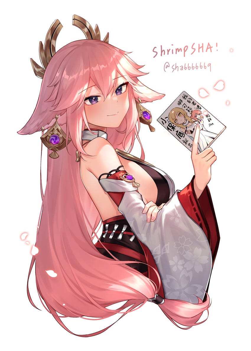 lumine and yae miko (genshin impact and 1 more) drawn by shrimp_cake