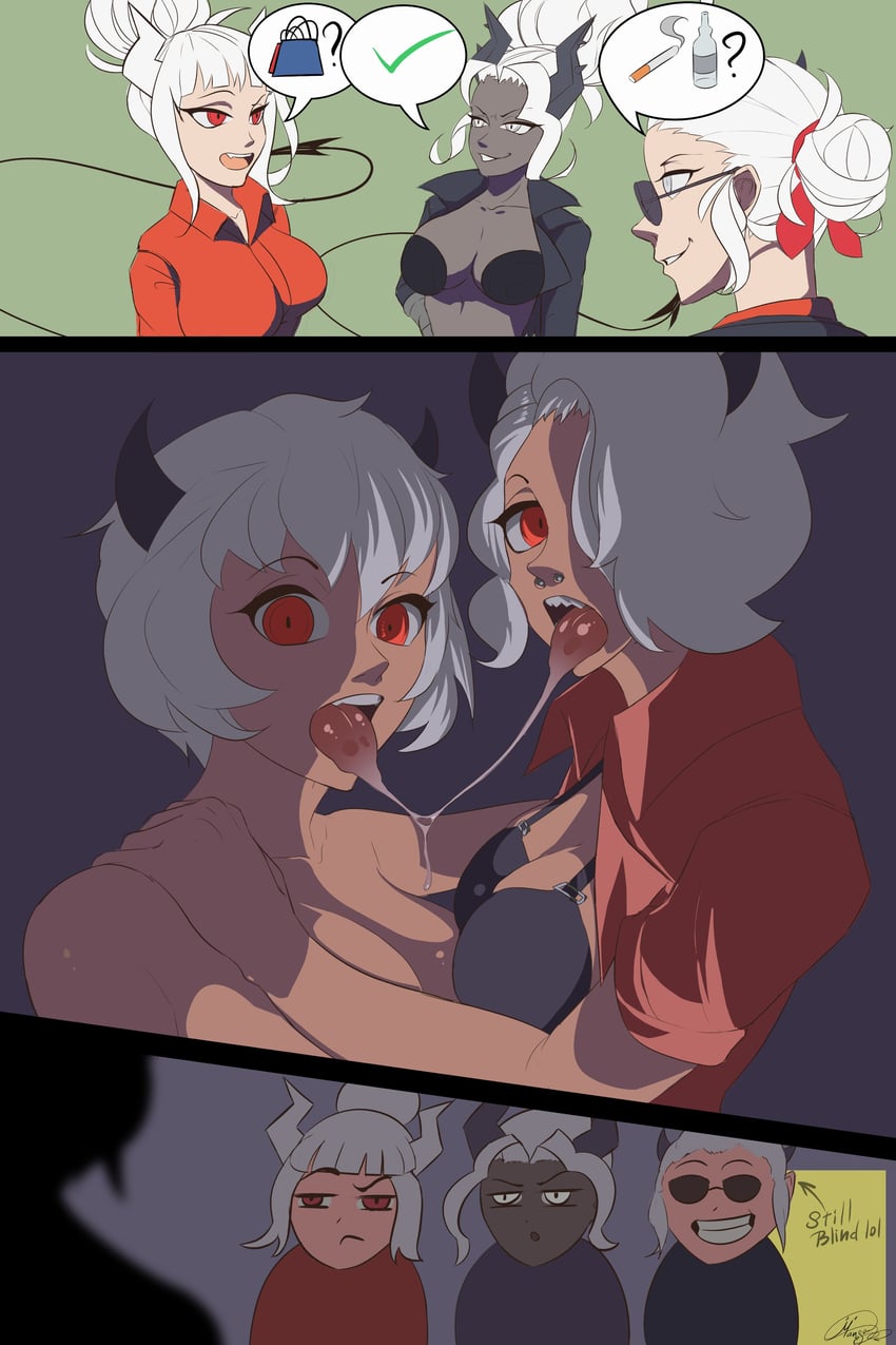 lucifer, justice, judgement, malina, and zdrada (helltaker) drawn by mango_artz
