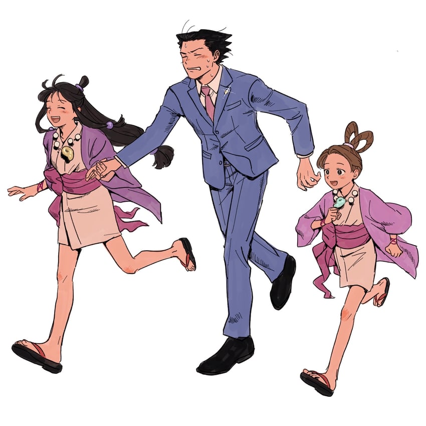 phoenix wright, maya fey, and pearl fey (ace attorney) drawn by renshu_usodayo