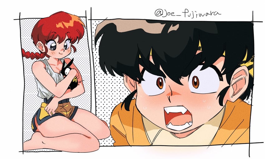 ranma-chan and hibiki ryouga (ranma 1/2) drawn by joe_fujiwara