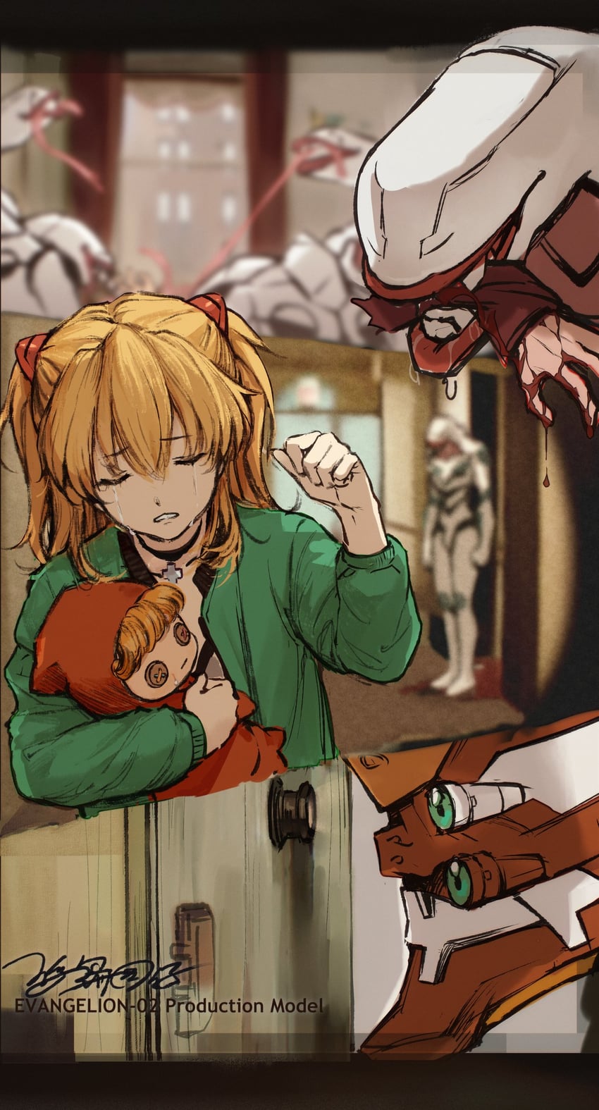 souryuu asuka langley, eva 02, mass production eva, and mathilda lando (neon genesis evangelion and 3 more) drawn by fudao_yuanzai