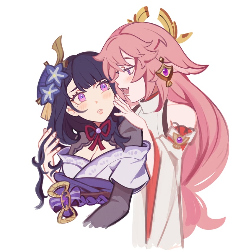 raiden shogun and yae miko (genshin impact) drawn by lilyglazed