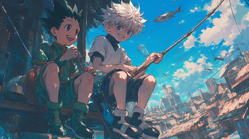 killua zoldyck and gon freecss (hunter x hunter) drawn by tarte_(hodarake)
