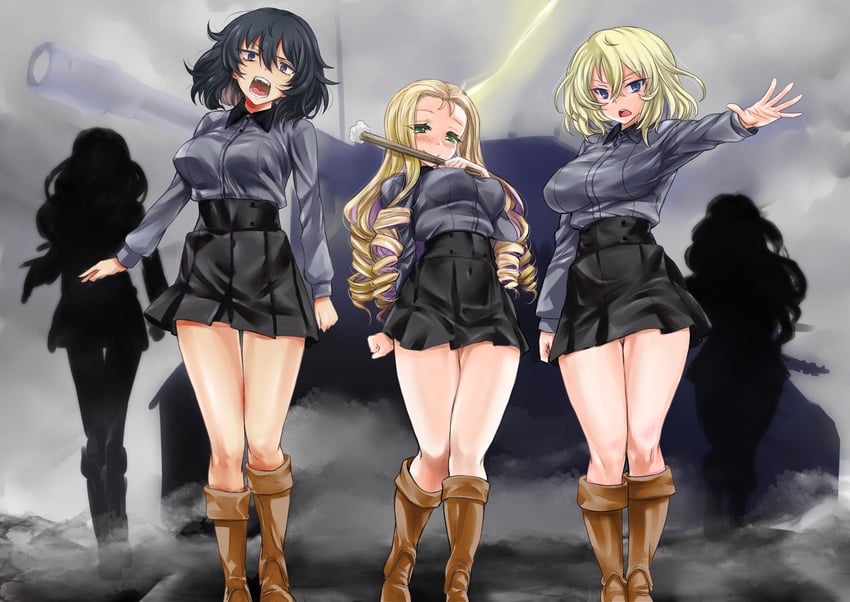 andou, oshida, marie, isabe, and sofue (girls und panzer) drawn by nabeyu