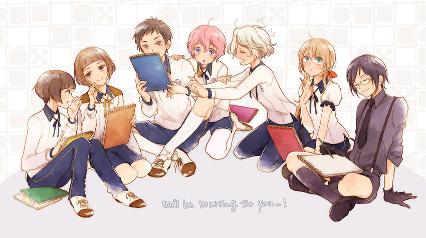 midare toushirou, yagen toushirou, gokotai, atsushi toushirou, maeda toushirou, and 2 more (touken ranbu) drawn by hiruri