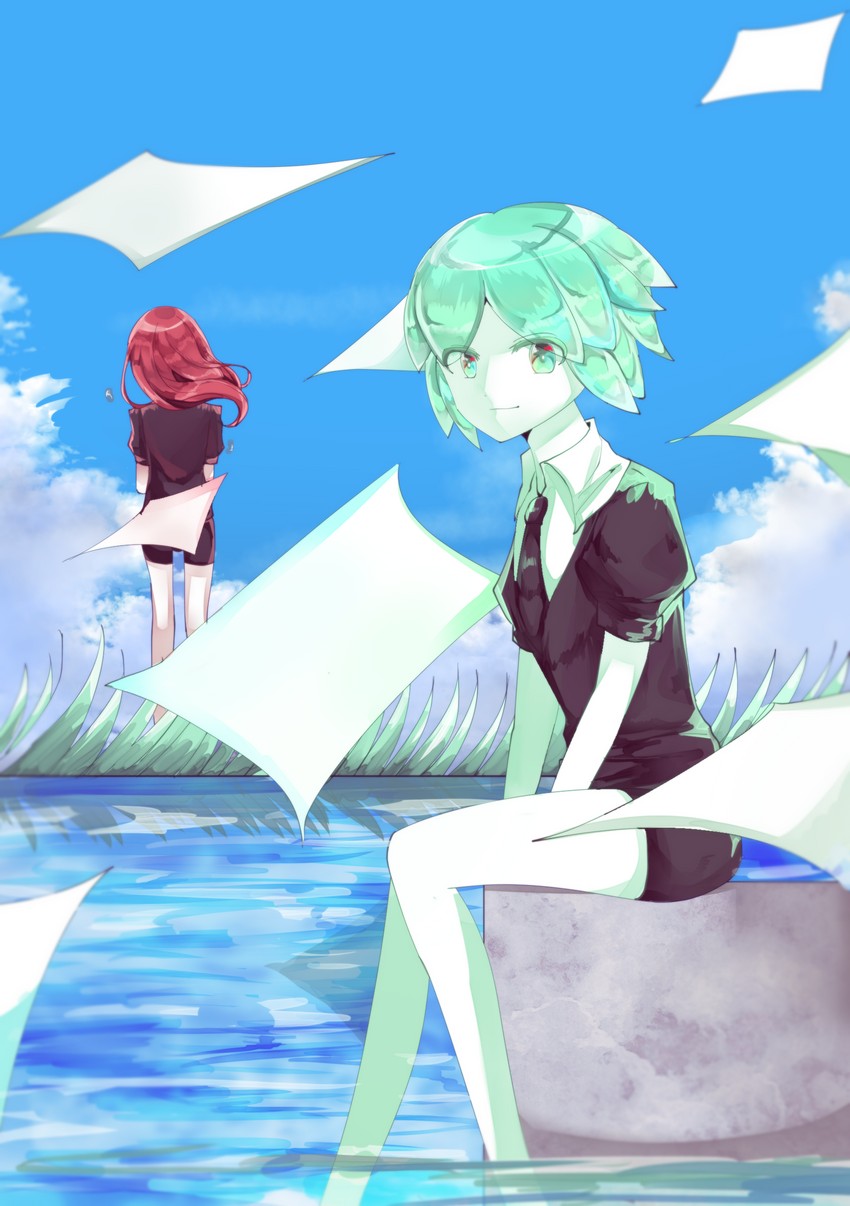 phosphophyllite and cinnabar (houseki no kuni) drawn by turtle_bread
