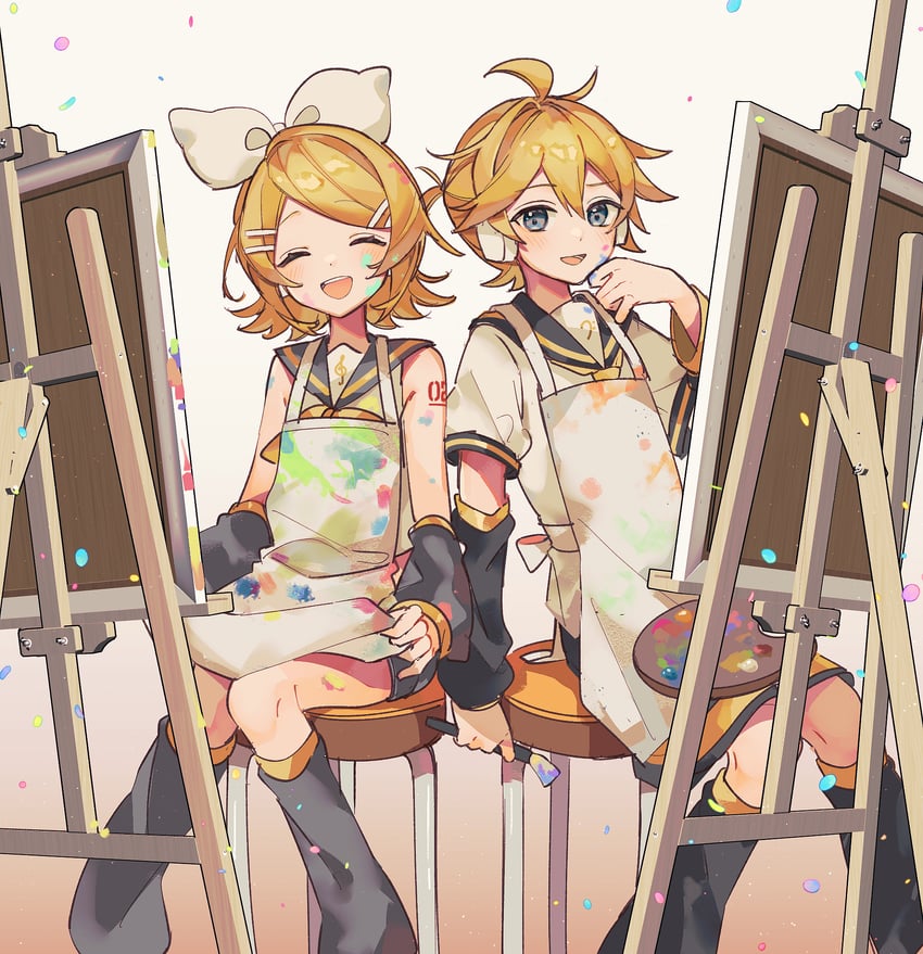 kagamine rin and kagamine len (vocaloid) drawn by sazanami_(ripple1996)