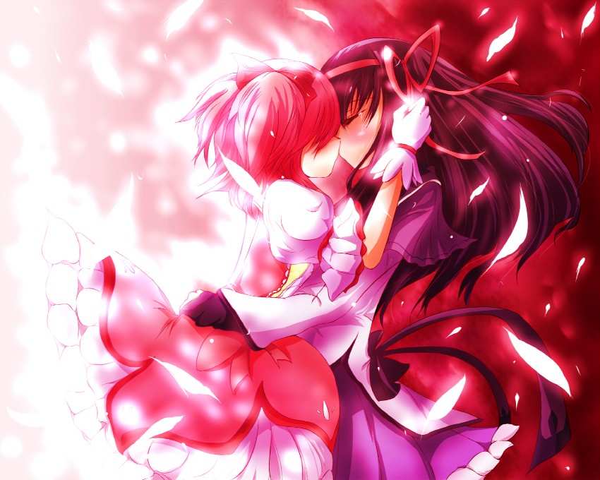 akemi homura and kaname madoka (mahou shoujo madoka magica) drawn by choco_chip_(ekitai_idou)