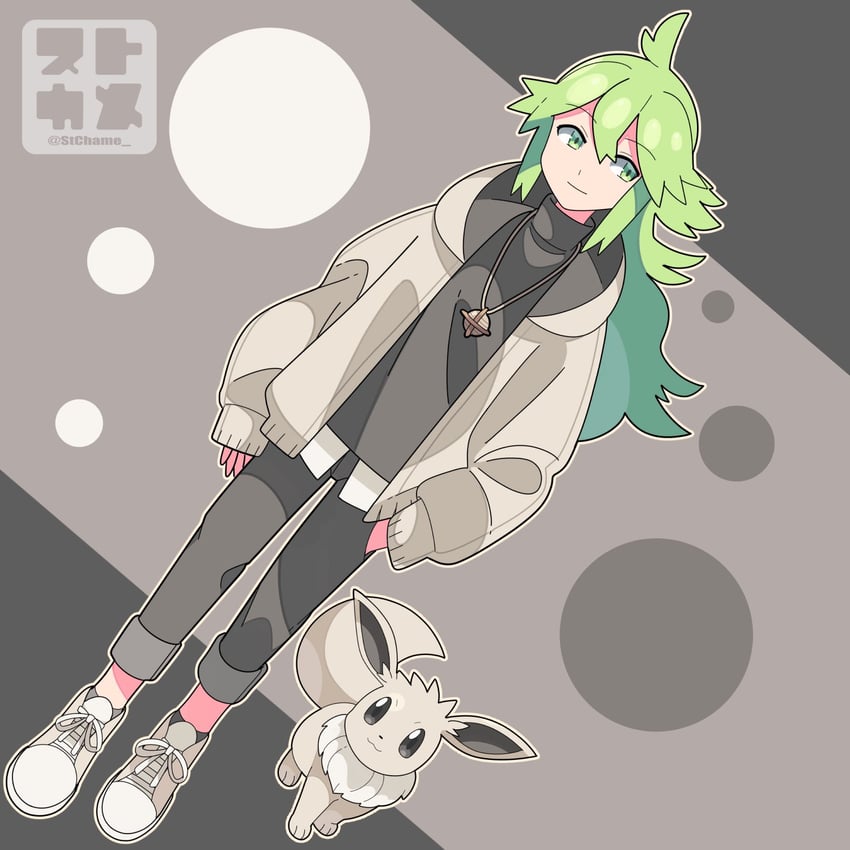 eevee and n (pokemon and 1 more) drawn by stchame