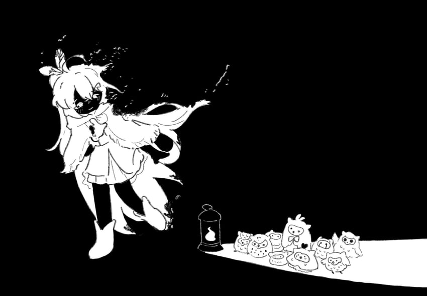 nanashi mumei and hooman (hololive and 2 more) drawn by ann_pudding
