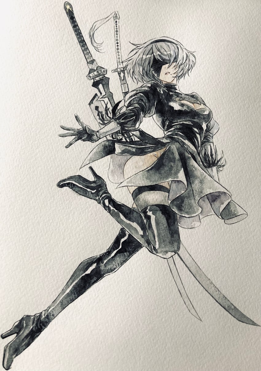 2b (nier and 1 more) drawn by tsukimi_(mochimo_08)