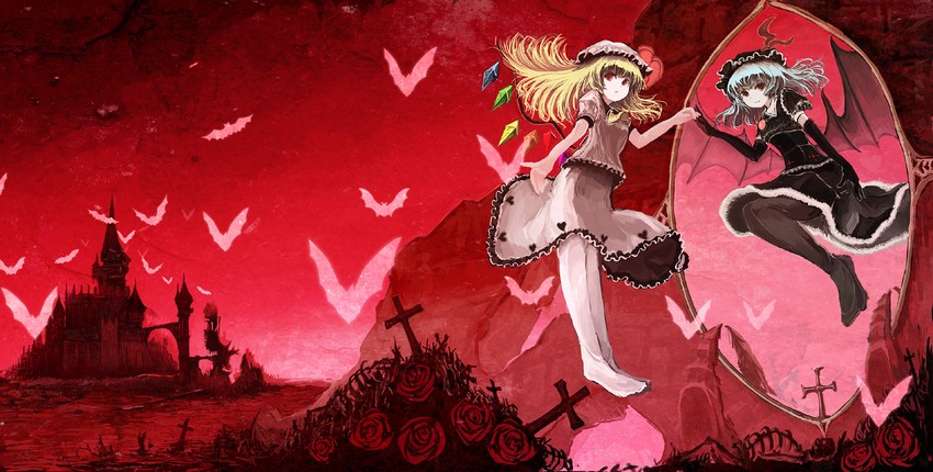 remilia scarlet and flandre scarlet (touhou) drawn by ashiyama_yoshinori