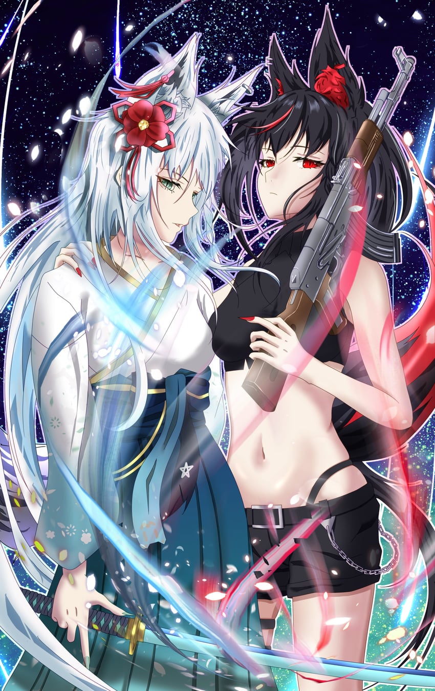 shirakami fubuki and kurokami fubuki (hololive) drawn by franziska_norma