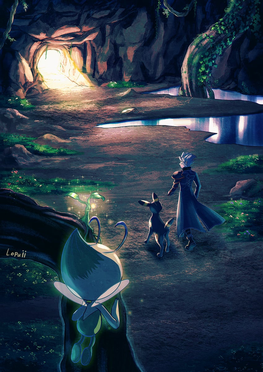 umbreon, celebi, and wes (pokemon and 1 more) drawn by lopuii