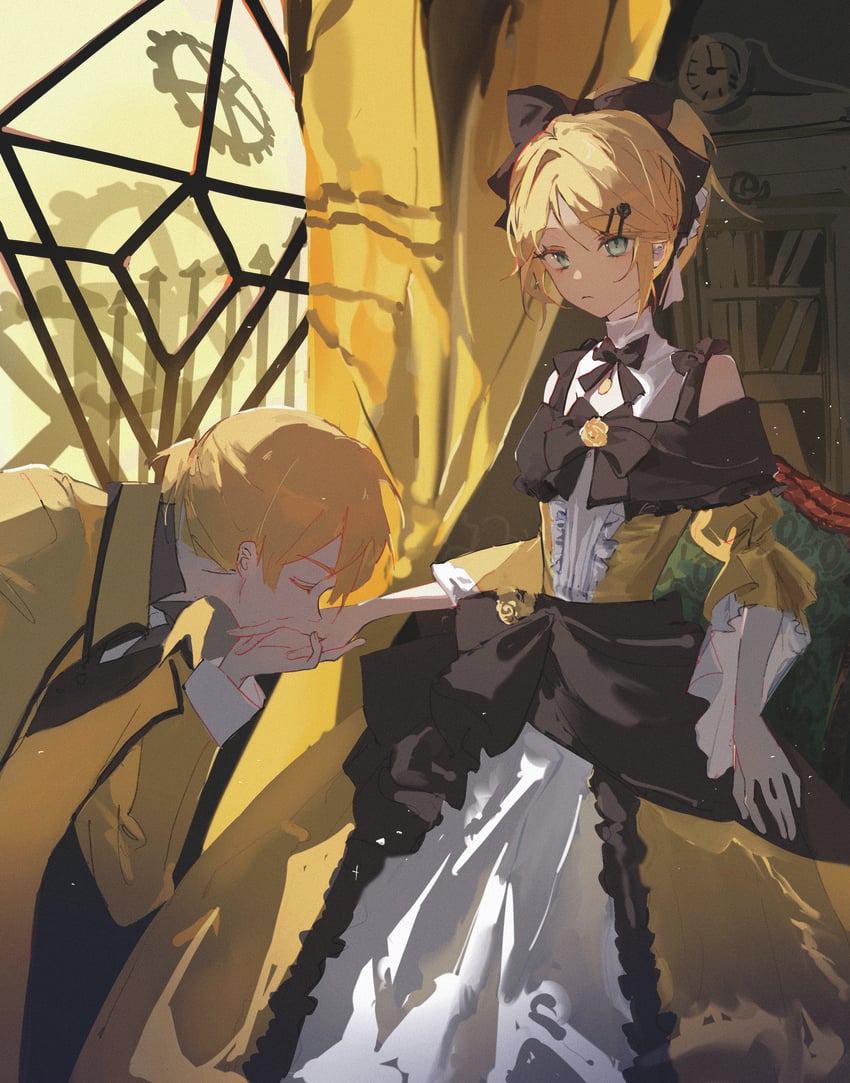 kagamine rin, kagamine len, riliane lucifen d'autriche, and allen avadonia (vocaloid and 4 more) drawn by pye_yyy