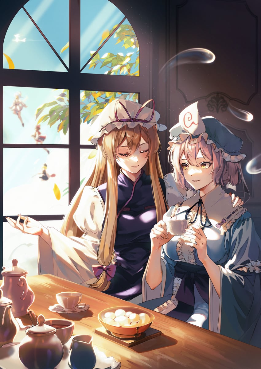 kirisame marisa, yakumo yukari, saigyouji yuyuko, lunasa prismriver, merlin prismriver, and 1 more (touhou) drawn by yen-mi