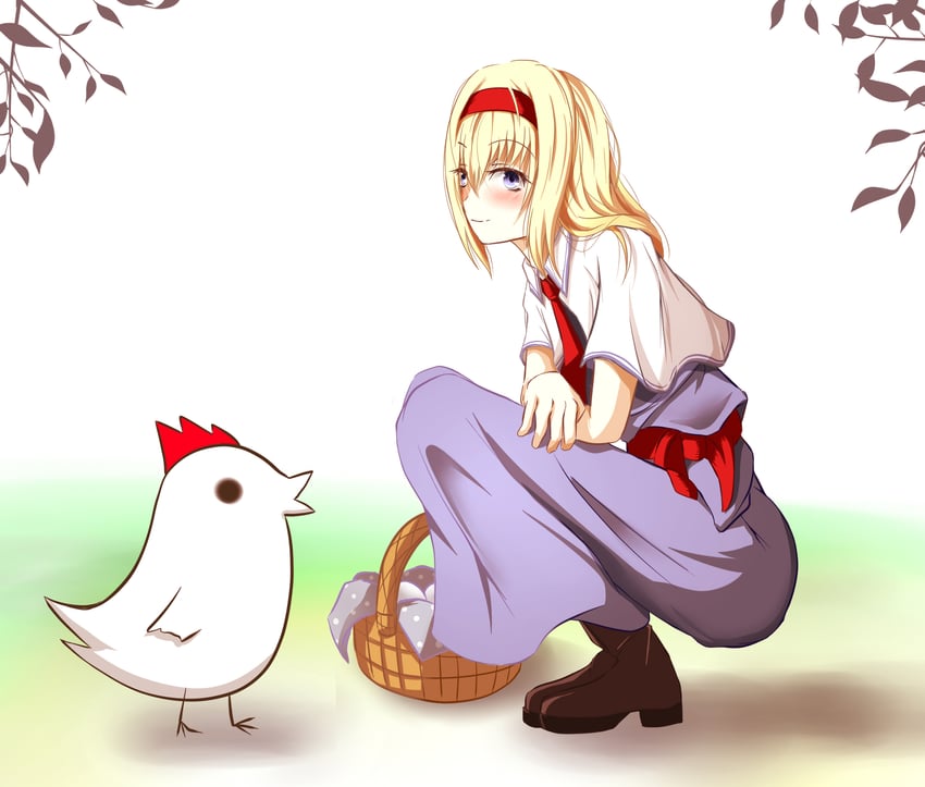 alice margatroid, hinase, and the chicken that appears in the middle of cookie (touhou and 1 more) drawn by sakuna_brownie