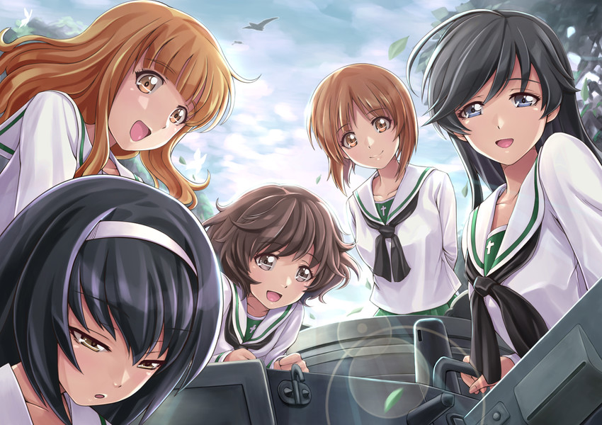 nishizumi miho, akiyama yukari, takebe saori, reizei mako, and isuzu hana (girls und panzer) drawn by shamakho